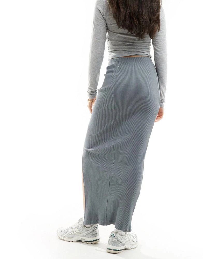 ASOS ASOS DESIGN ribbed split side midi skirt in grey 4