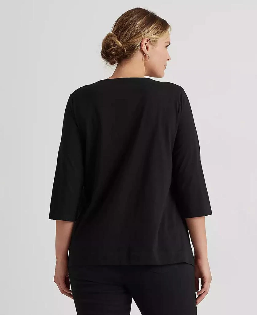 Ralph Lauren Women's Plus Size Split-Neck Three-Quarter Sleeve Cotton Tunic 2