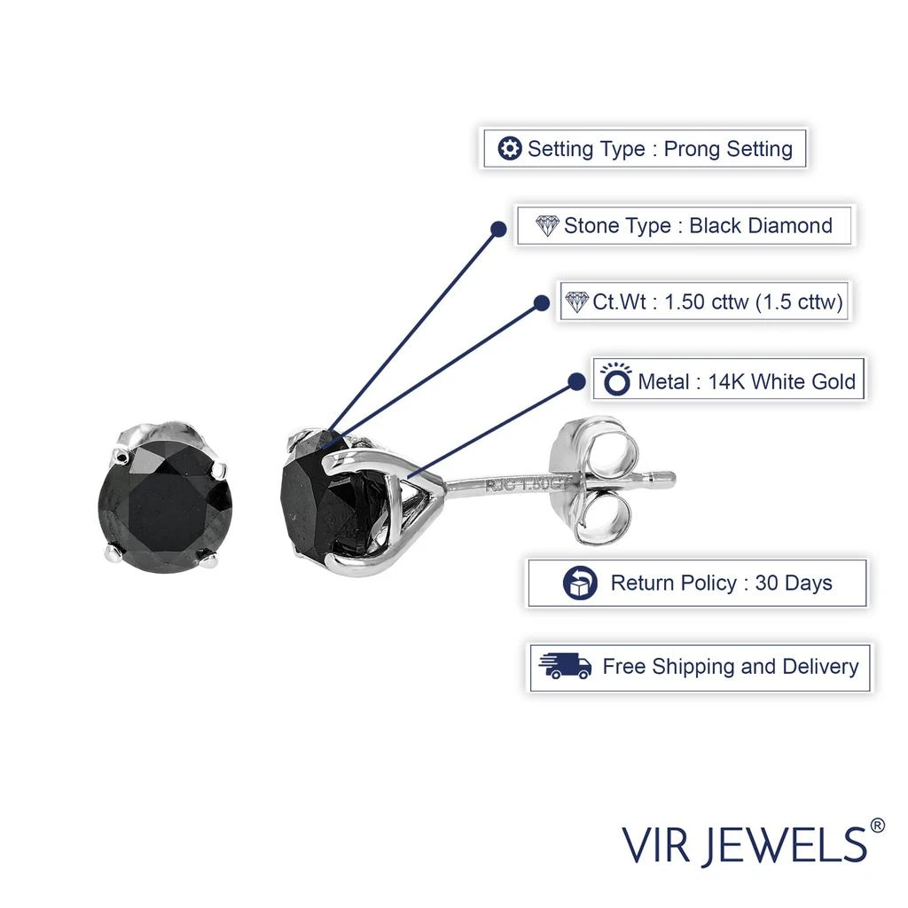 Vir Jewels 1.50 cttw Black Diamond Stud Earrings Martini Set 14K Gold 3