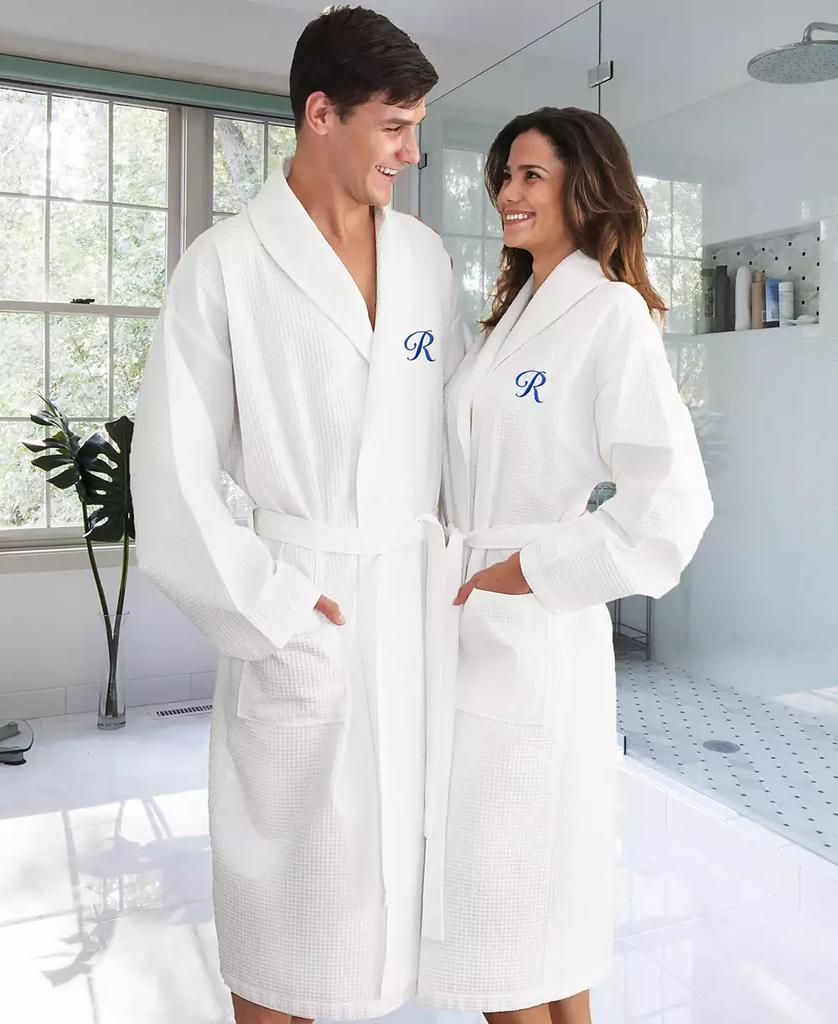 Linum Home Textiles Personalized Unisex Navy Embroidered Turkish Cotton Waffle Weave Bathrobe