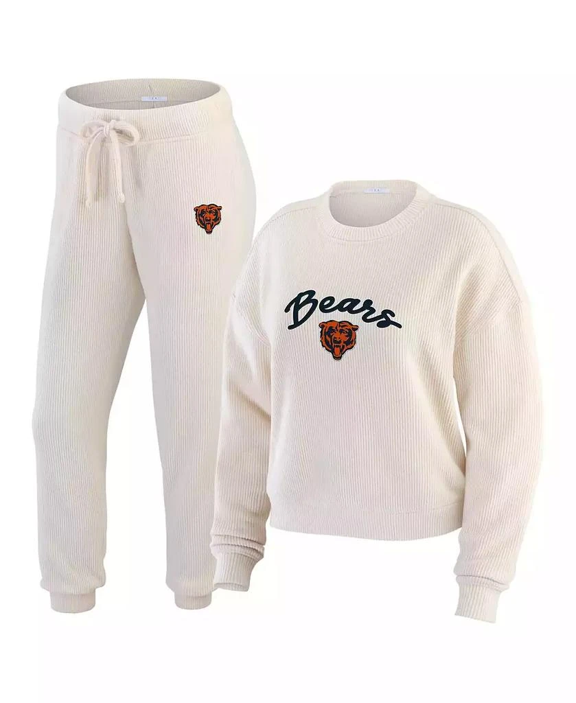 WEAR by Erin Andrews Women's Oatmeal Chicago Bears Plus Size Rib-Knit Long Sleeve T-Shirt and Pants Lounge Set 1