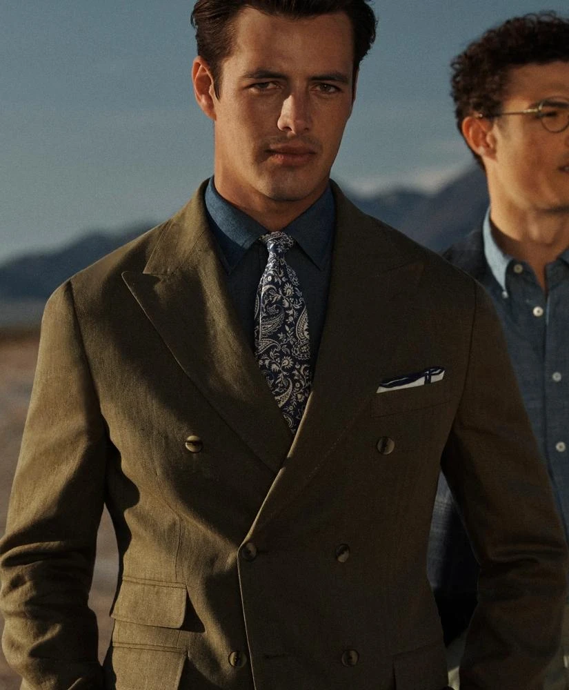 Brooks Brothers Slim Fit Linen Herringbone Double-Breasted Suit Jacket 7