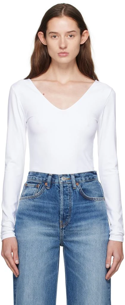 Re/Done White V-Neck Bodysuit 1