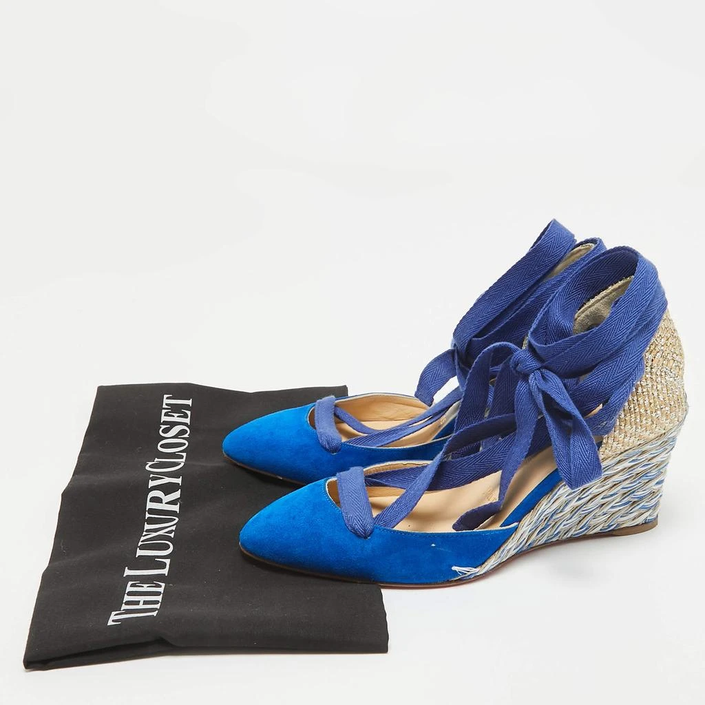 Christian Louboutin Christian Louboutin Blue/Gold Raffia and Suede Wedge Pumps Size 36 10