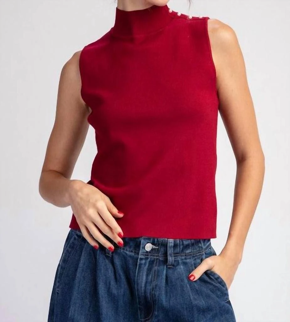 eesome Mock Neck Sleeveless Sweater Top In Cherry Red 1