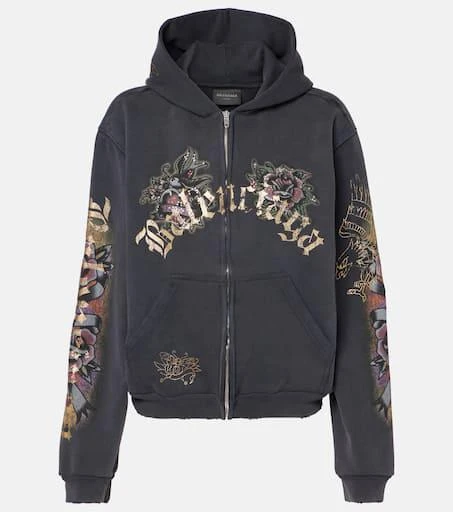 Balenciaga Tacky Tattoo distressed cotton fleece hoodie 1
