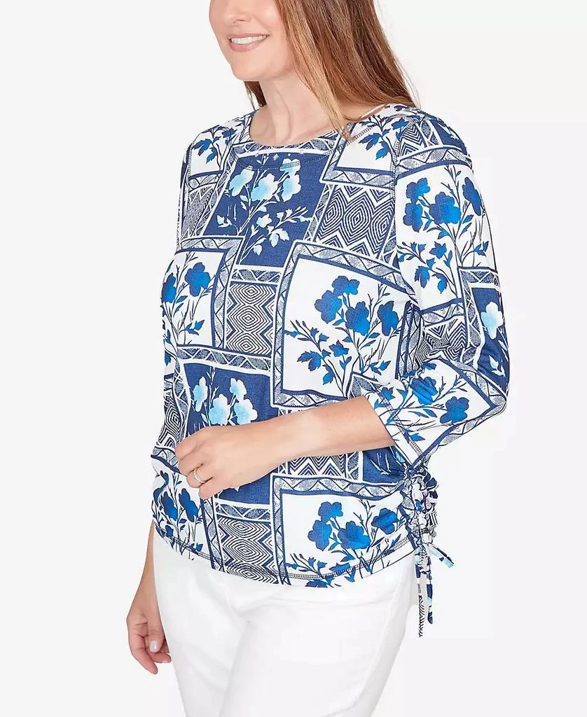 Alfred Dunner Women
s  Mykonos Framed Floral Ruched Side Tie Top 2