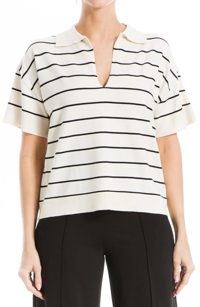 Max Studio Johnny Collar Stripe Knit Polo Sweater 1