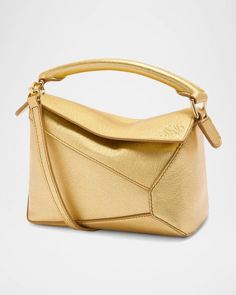 Loewe Puzzle Edge Mini Top-Handle Bag in Metallic Leather 1