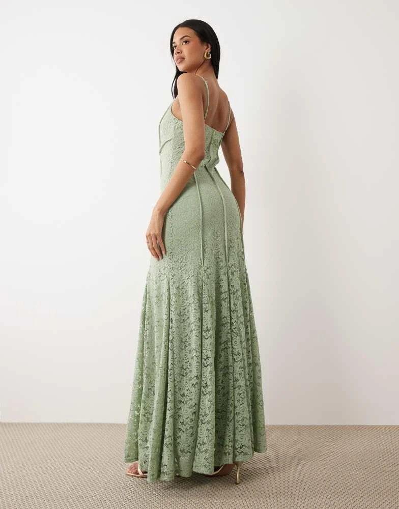 ASOS ASOS DESIGN seam detail lace cami maxi dress with godets in sage green  - Dresses & Skirts - Free Shipping - BeyondStyle