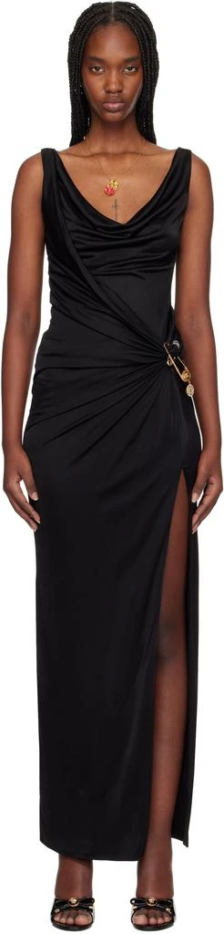 Versace Black Safety Pin Gathered Maxi Dress 1