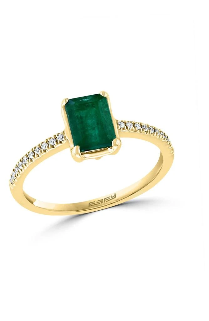 Effy 14K Yellow Gold Pavé Diamond Emerald Ring - 0.08 ctw. 1