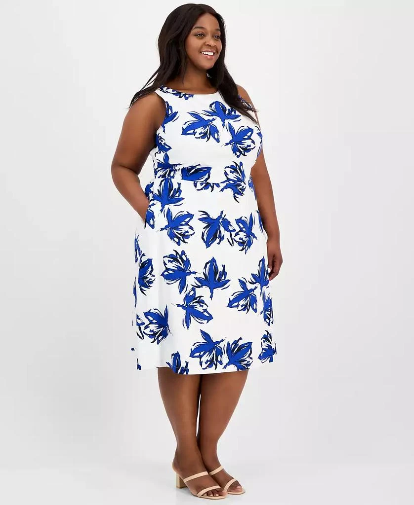 Anne Klein Plus Size Floral-Print Linen-Blend Fit & Flare Dress 3