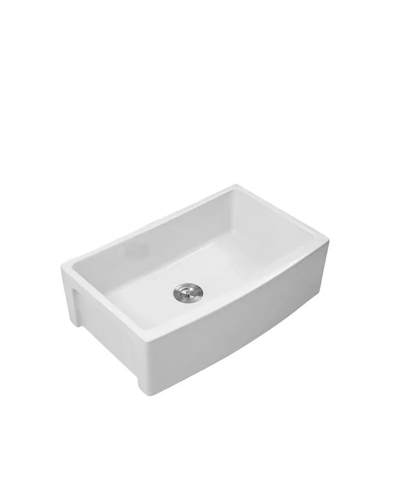 Flynama 30x21x10 Inch White Farmhouse Kitchen Sink Ceramic Porcelain Arch Edge Apron Front Single Bowl With Drain Assembly Dish Grid 8