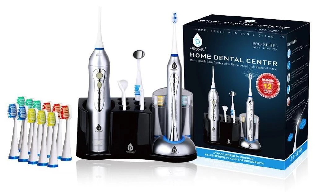 PURSONIC Pursonic Pursonic S625 Rechargeable Sonic Toothbrush and Rechargeable Water Flosser with 12 Brush Heads 1