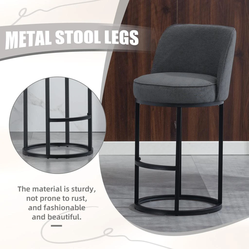 Streamdale Furniture Streamdale Counter Height Bar Stools Set of 2, Modern Barrel Stools with Backrest, Linen Fabric 5