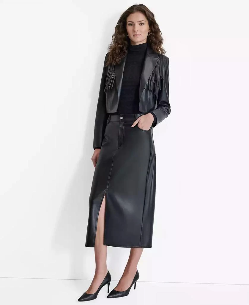 DKNY Women's Faux-Leather Fringe-Trim Open-Front Jacket 6