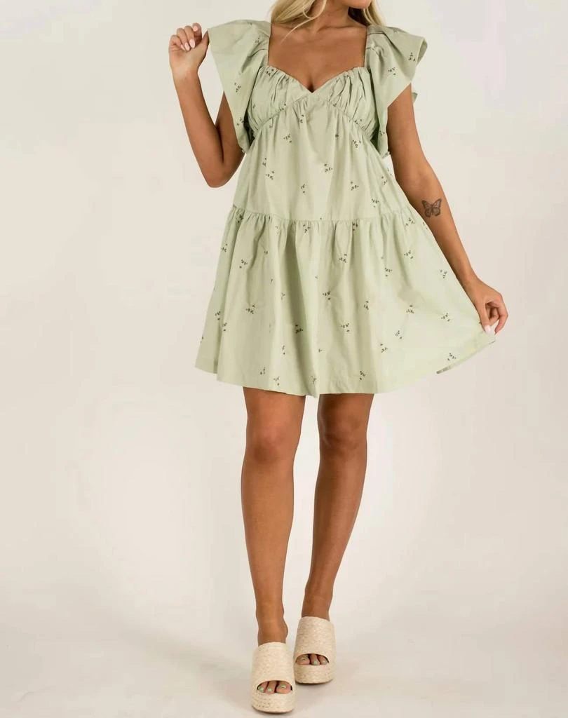 En Saison Poplin Sweetheart Neckline Mini Dress In Sage 1