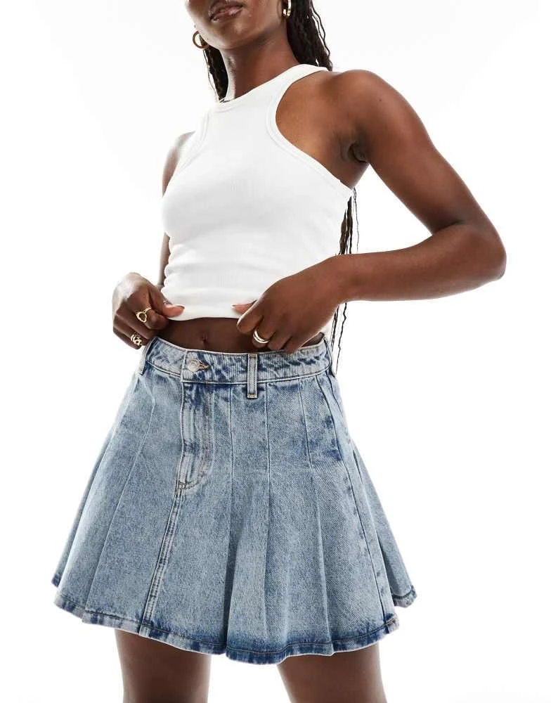 New Look New Look pleated skirt in denim 1