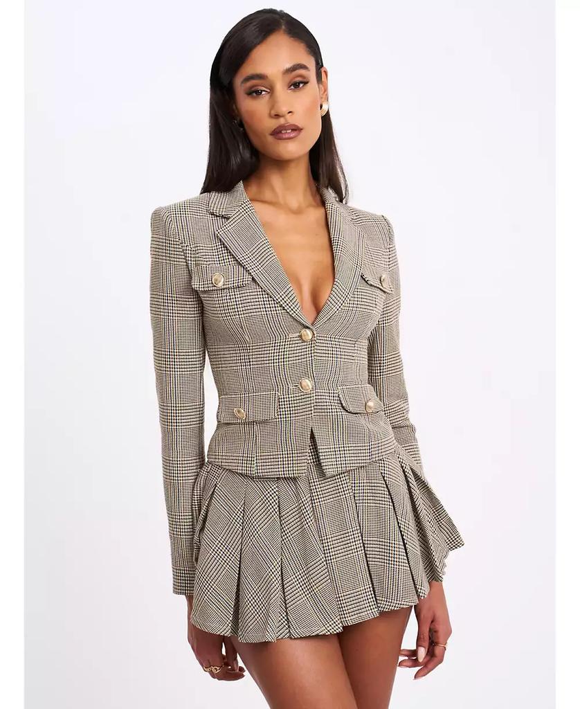 Miss Circle Women's Oakley Brown Plaid Preppy Style Blazer Jacket