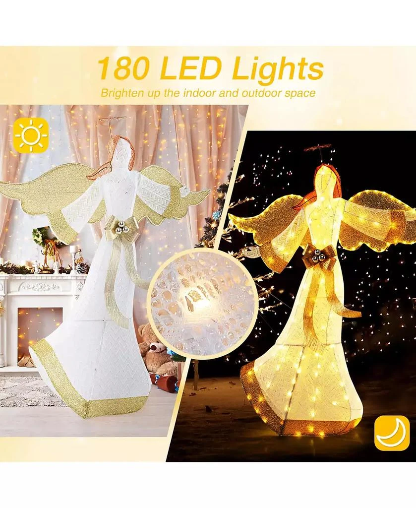 Costway 5.2 FT Lighted Angel with Halo & Bow Zip Ties & Ground Stakes 180 LED Lights 3