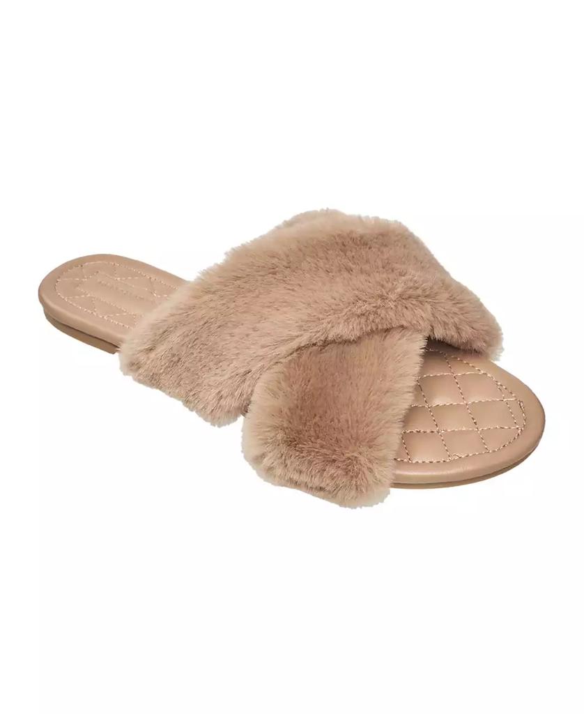 French Connection Women's Sege Slide Criss-Cross Faux Fur Sandals