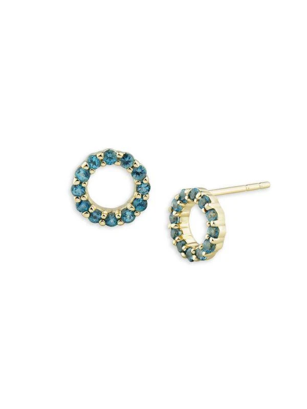 Saks Fifth Avenue 14K Yellow Gold & London Blue Topaz Circular Earrings 1