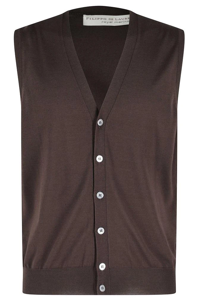 FILIPPO DE LAURENTIIS Deep V-Neck Wool Vest with Six Button Closure
