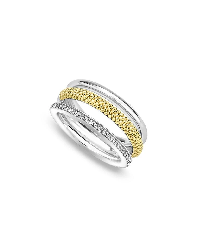 LAGOS Two Tone Caviar Lux Three Row Diamond Ring, 0.135 tcw 1