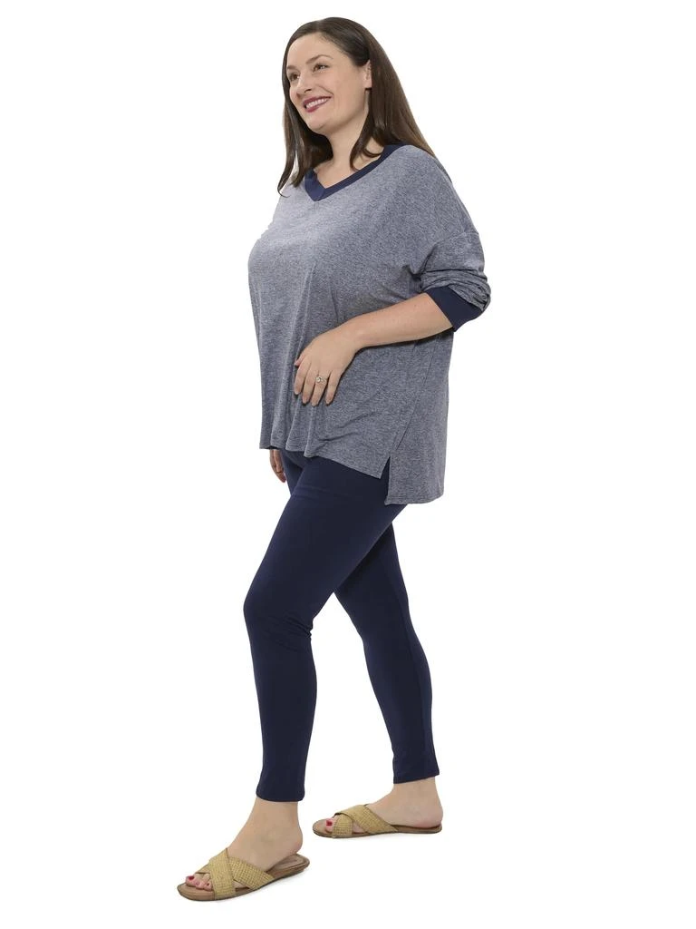 24seven Comfort Apparel Plus Size Two Tone V Neck Long Sleeve Top and Legging Set 2