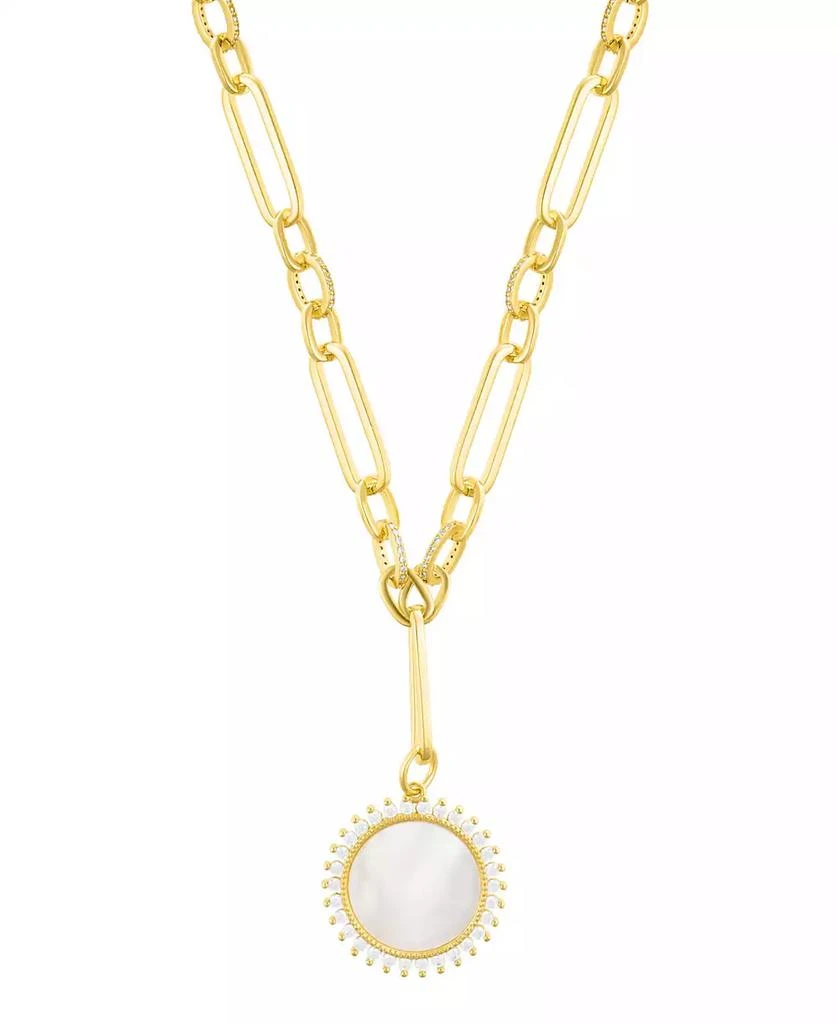 ADORNIA Gold Mother of Pearl Cubic Zirconia Halo Disc Mixed Link Y-Necklace 1