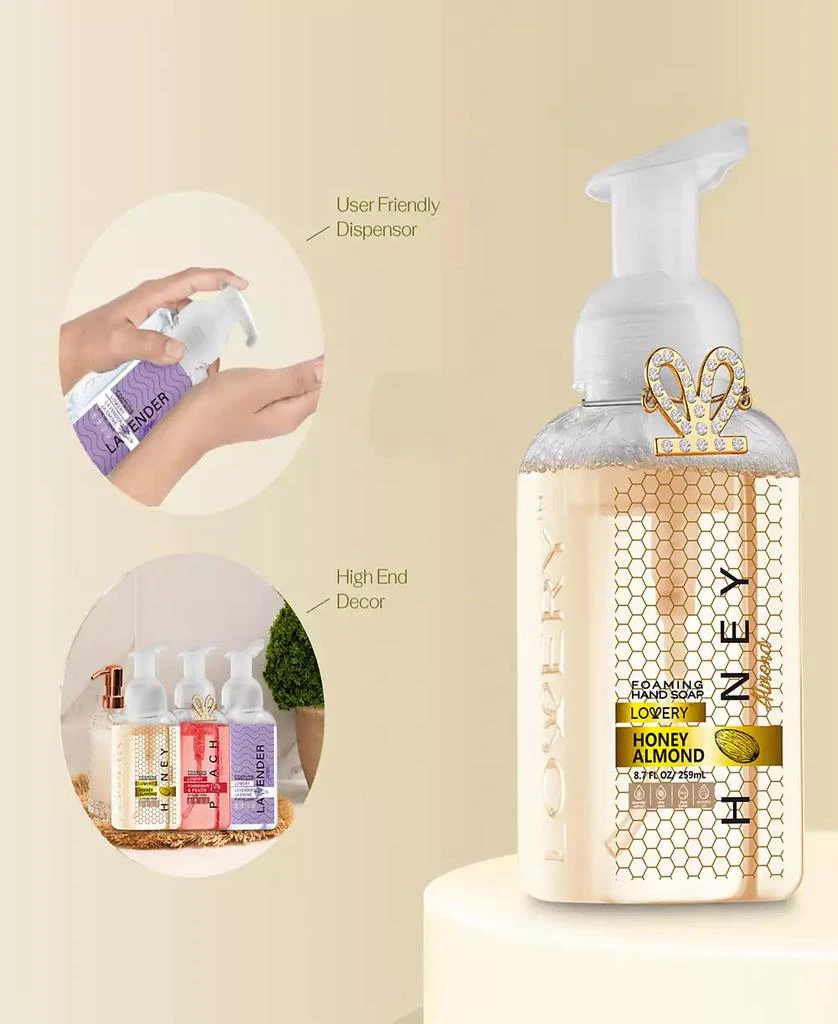 Lovery Hand Foaming Soap in Honey Almond, Pomegranate Peach, Lavender Jasmin Moisturizing Hand Soap With Flawless Crystal Heart Bracelet - Hand Wash Set, 4 Piece 4