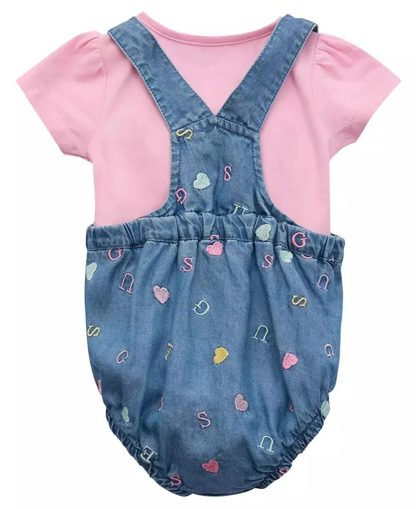 GUESS Baby Girls 2-Piece Short Sleeve Bodysuit and Embroidered Overall Set 2