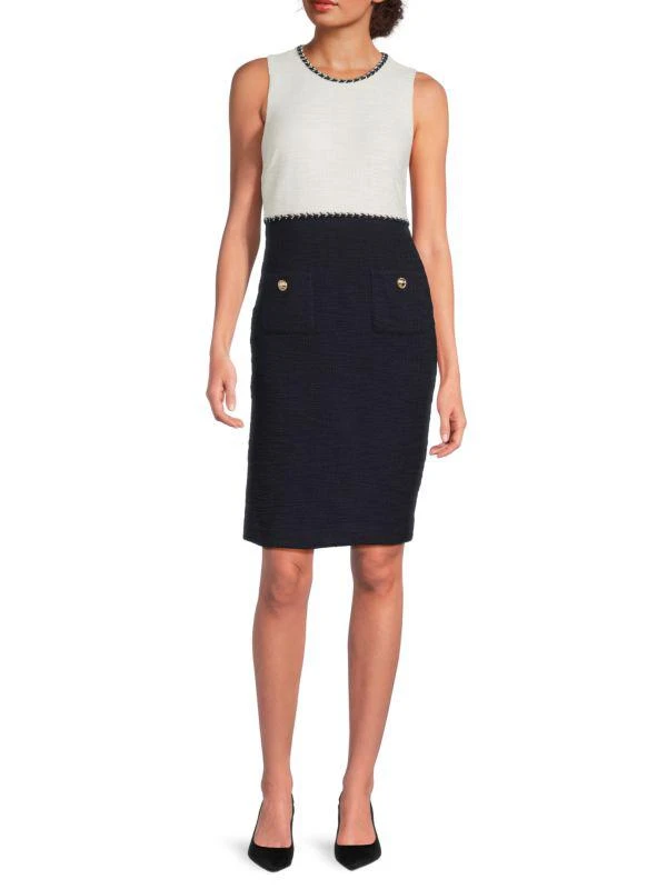 Karl Lagerfeld Paris Contrast Knit Tweed Sheath Dress 1