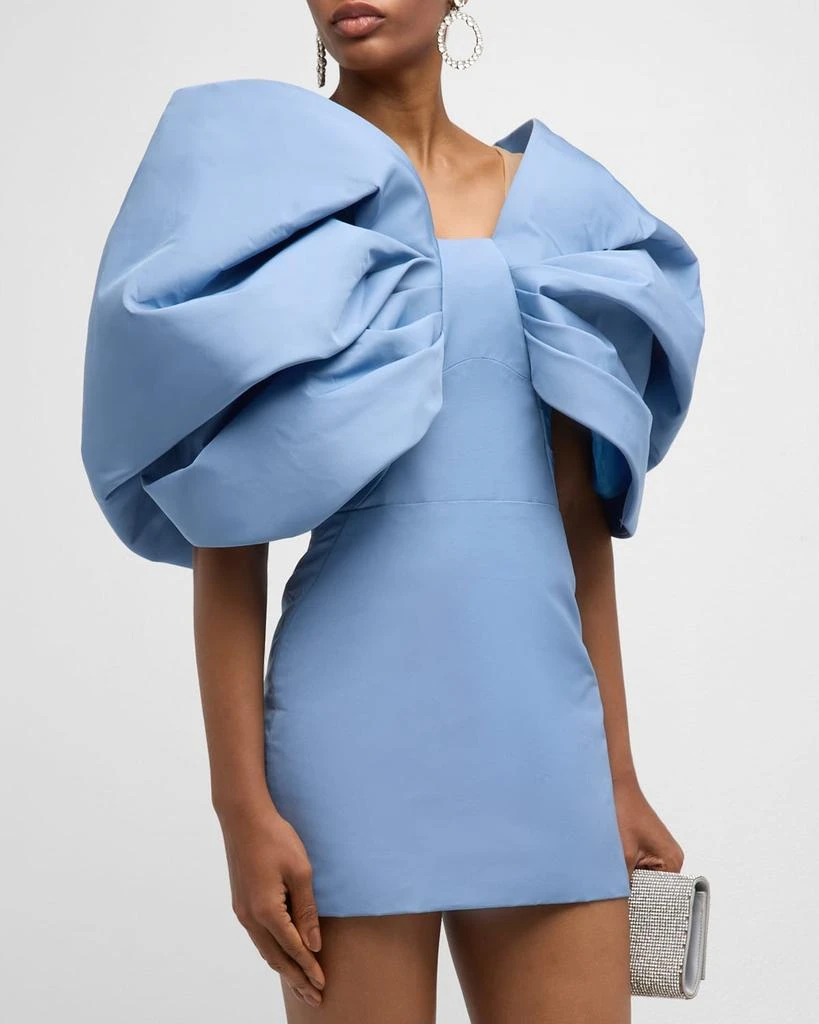 Oscar de la Renta Draped Bow-Sleeve Mini Dress With Train 3