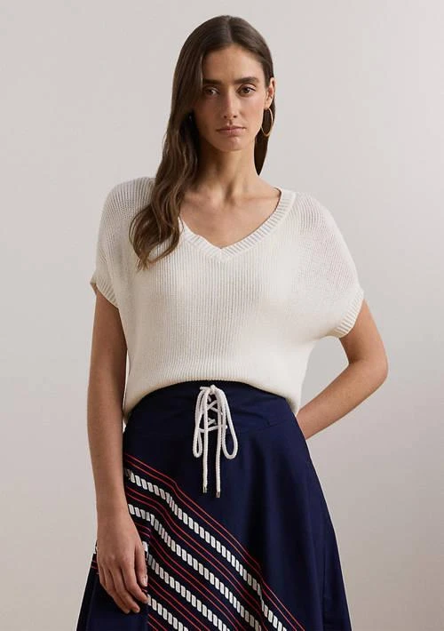Ralph Lauren Ralph Lauren Rib Knit Short Sleeve V Neck Sweater 1