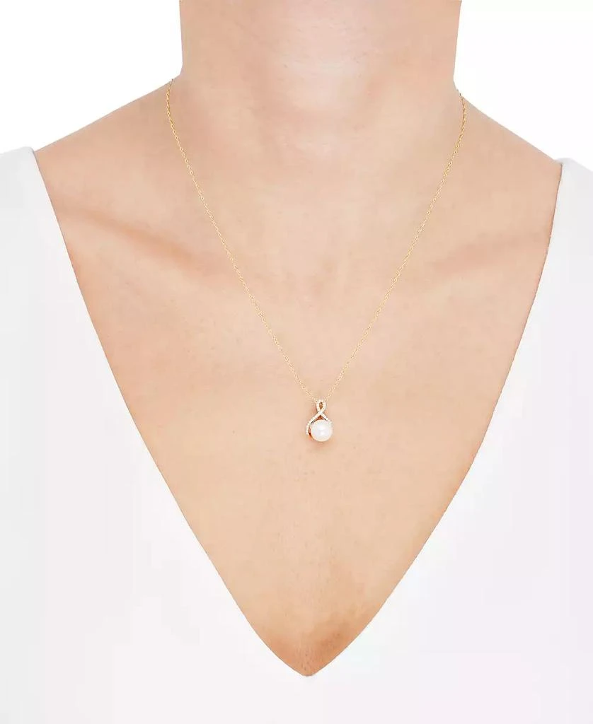 Honora Cultured Freshwater Pearl (8mm) & Diamond (1/10 ct. t.w.) Ribbon 18" Pendant Necklace in 14k Gold 2