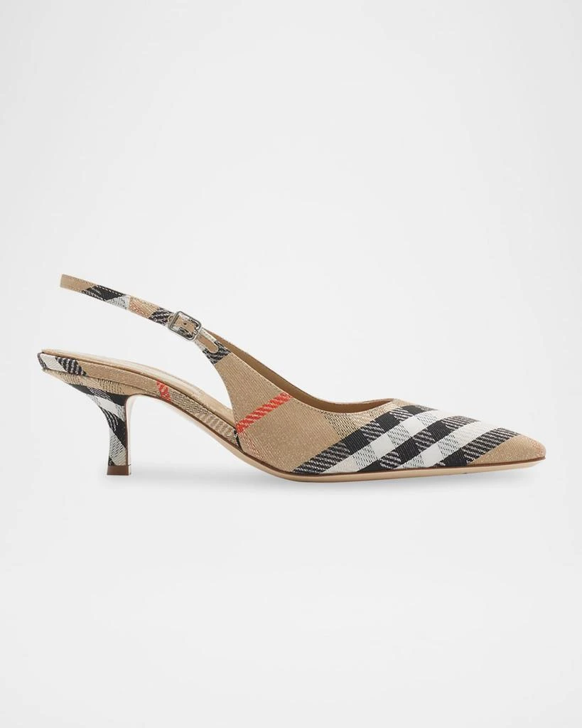 Burberry Birdie Metallic Check Slingback Kitten-Heel Pumps 1