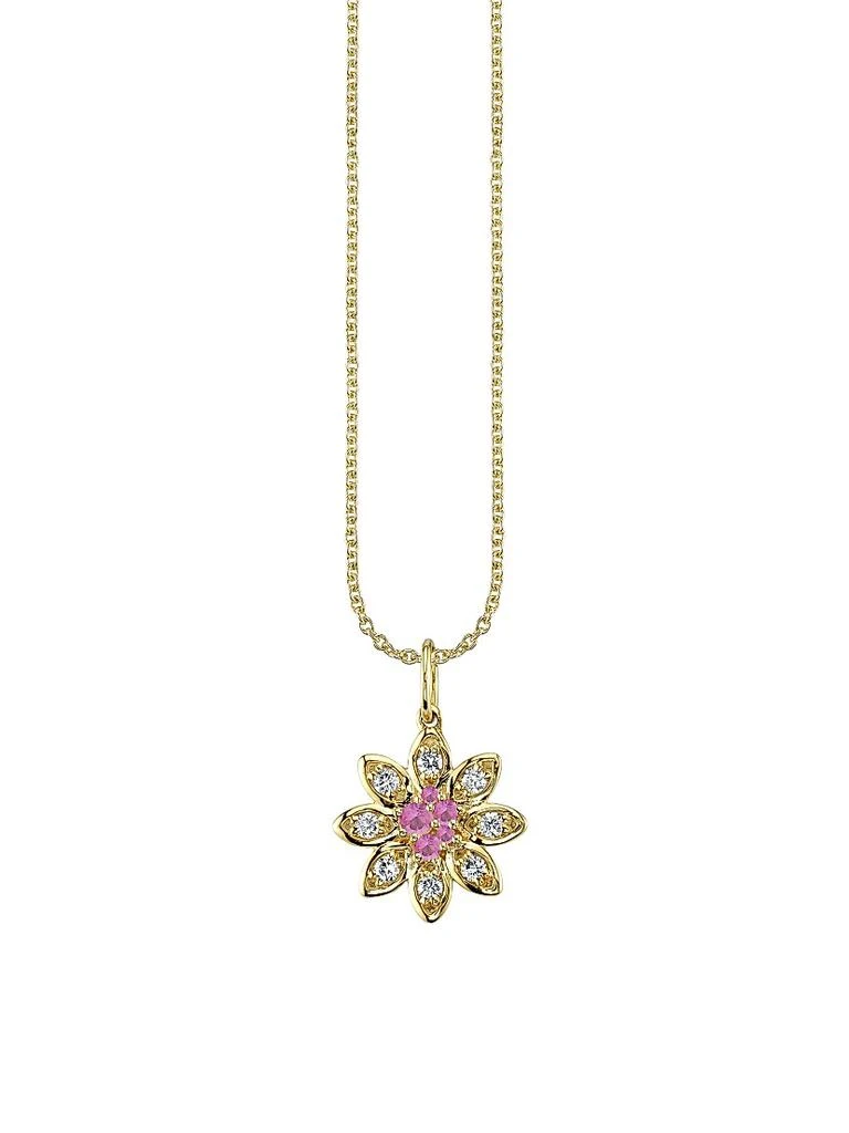 Sydney Evan 14K Yellow Gold, 0.13 TCW Diamond 
Pink Sapphire Flower Pendant Necklace