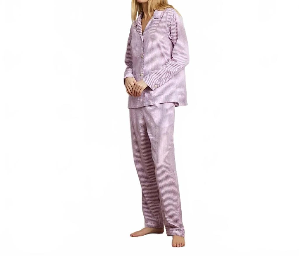 The Sleep Code Ticking Stripe Long Pj Set In Berry 3