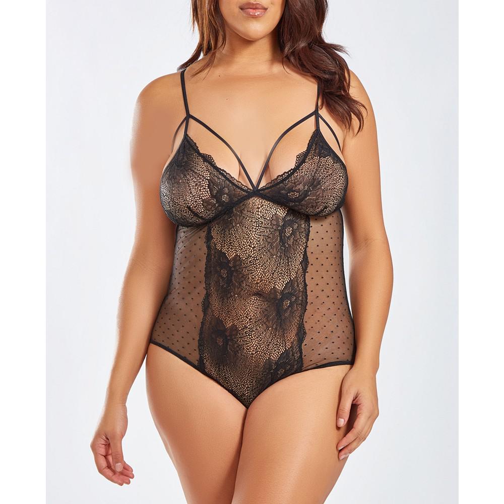iCollection Plus Size 1 Piece Sheer Lace and Mesh Lingerie Bodysuit