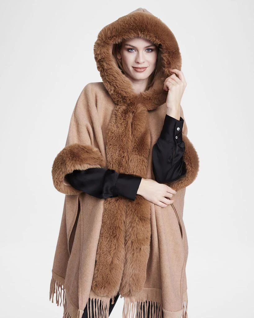 Pia Rossini Adalee Faux Fur-Trim Hooded Wrap 2