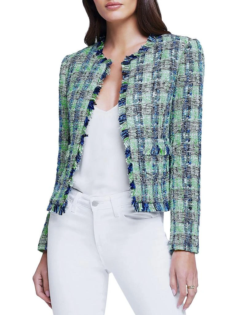 L'Agence Angelina Womens Tweed Office Collarless Blazer 1