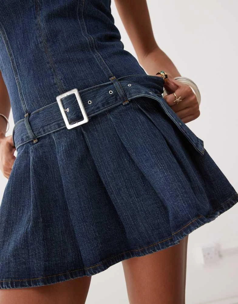 COLLUSION COLLUSION denim halter mini dress with belt in blue 2