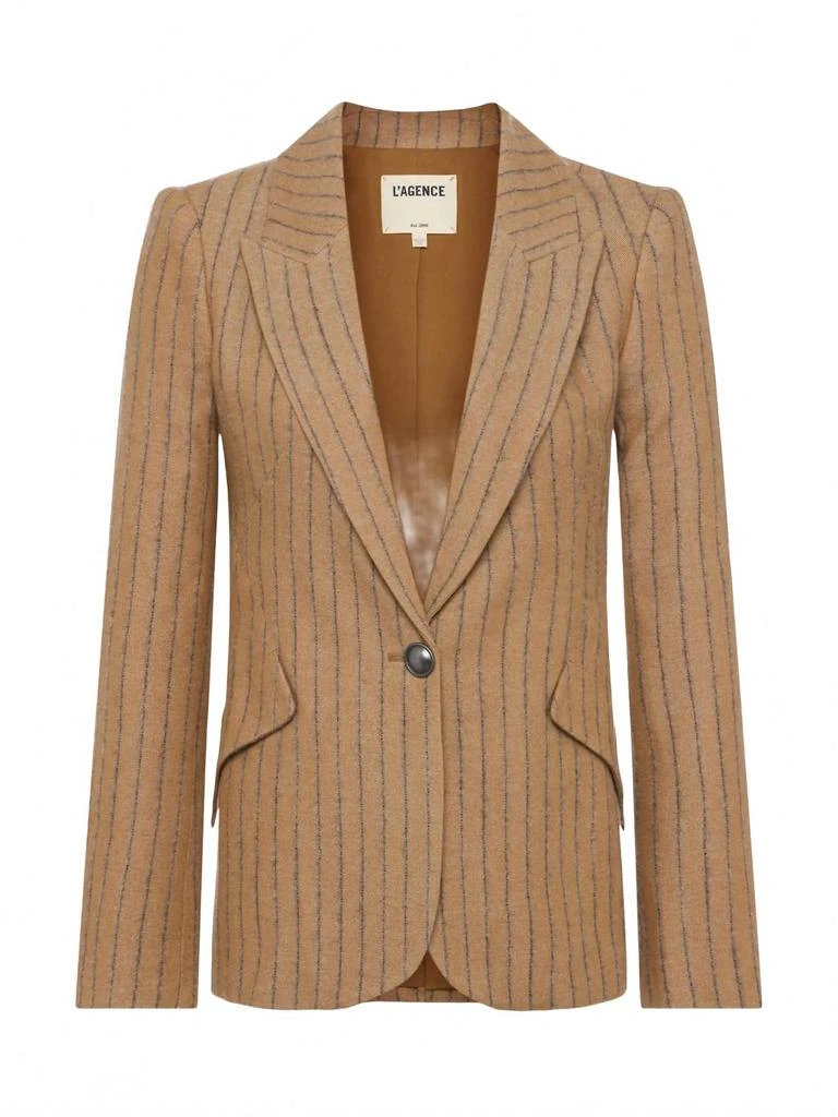 L
Agence Chamberlain Single-Breasted Blazer In Tan/charcoal Stripe 2