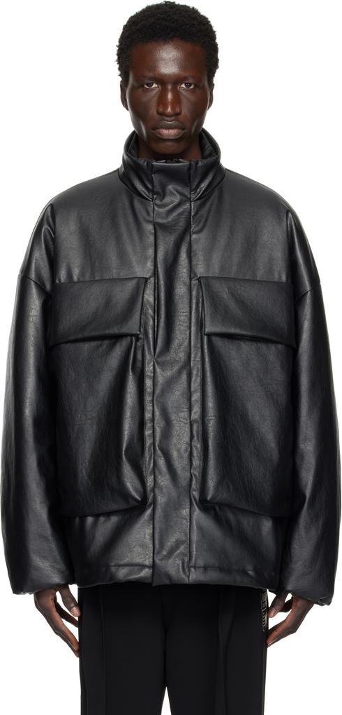n.hoolywood Black Stand Collar Faux-Leather Jacket