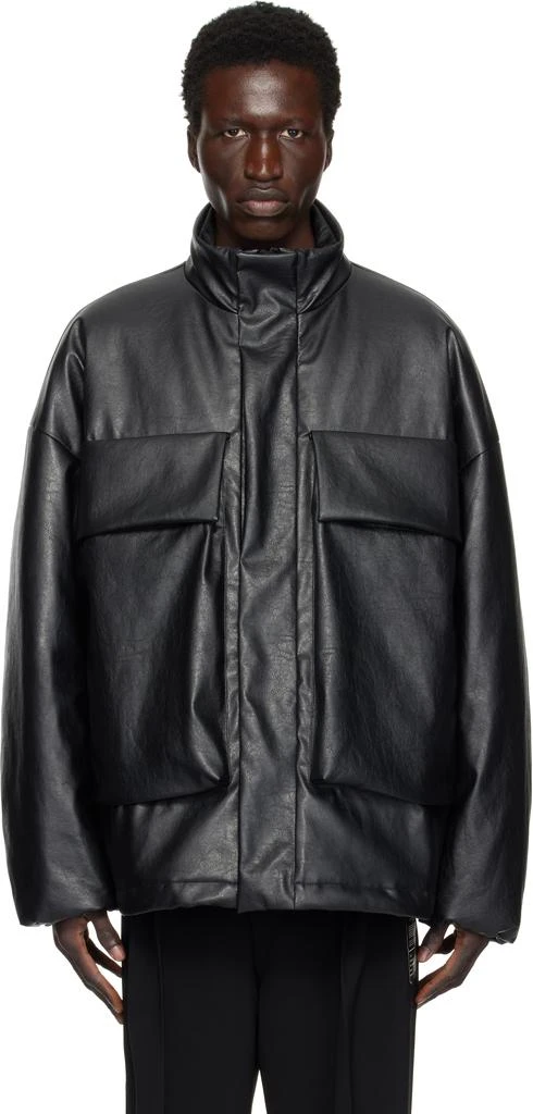 n.hoolywood Black Stand Collar Faux-Leather Jacket 1
