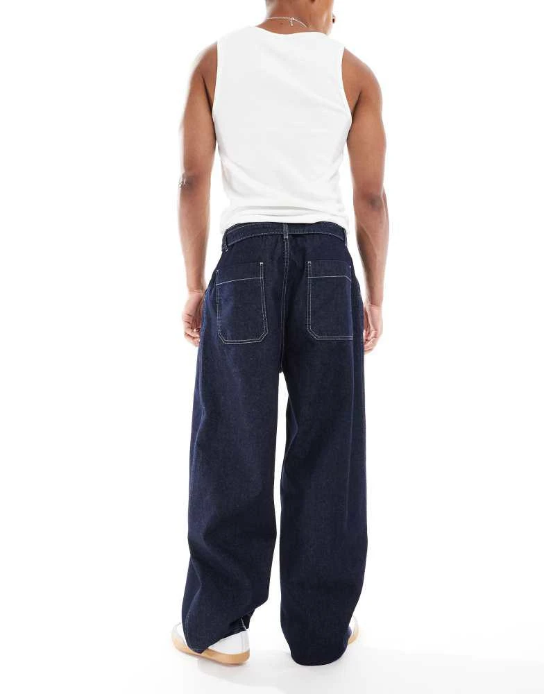 ASOS ASOS DESIGN wide leg jean with self tie & pleat in raw denim 2
