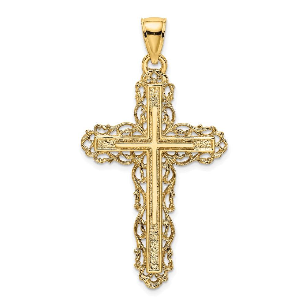 Diamond2Deal 14k Yellow Gold Cross with Lace Trim Charm Pendant