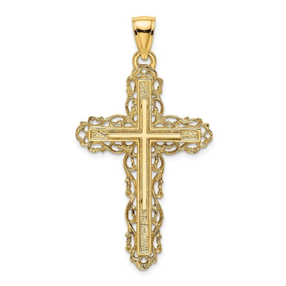 Diamond2Deal 14k Yellow Gold Cross with Lace Trim Charm Pendant from Premium Outlets